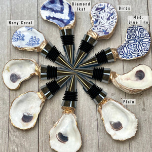 Oyster Wine Stopper: Blue Ikat