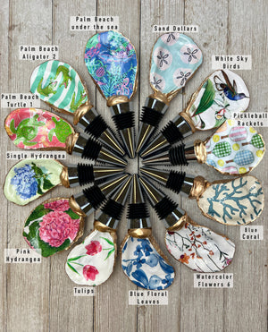 Oyster Wine Stopper: Blue Ikat