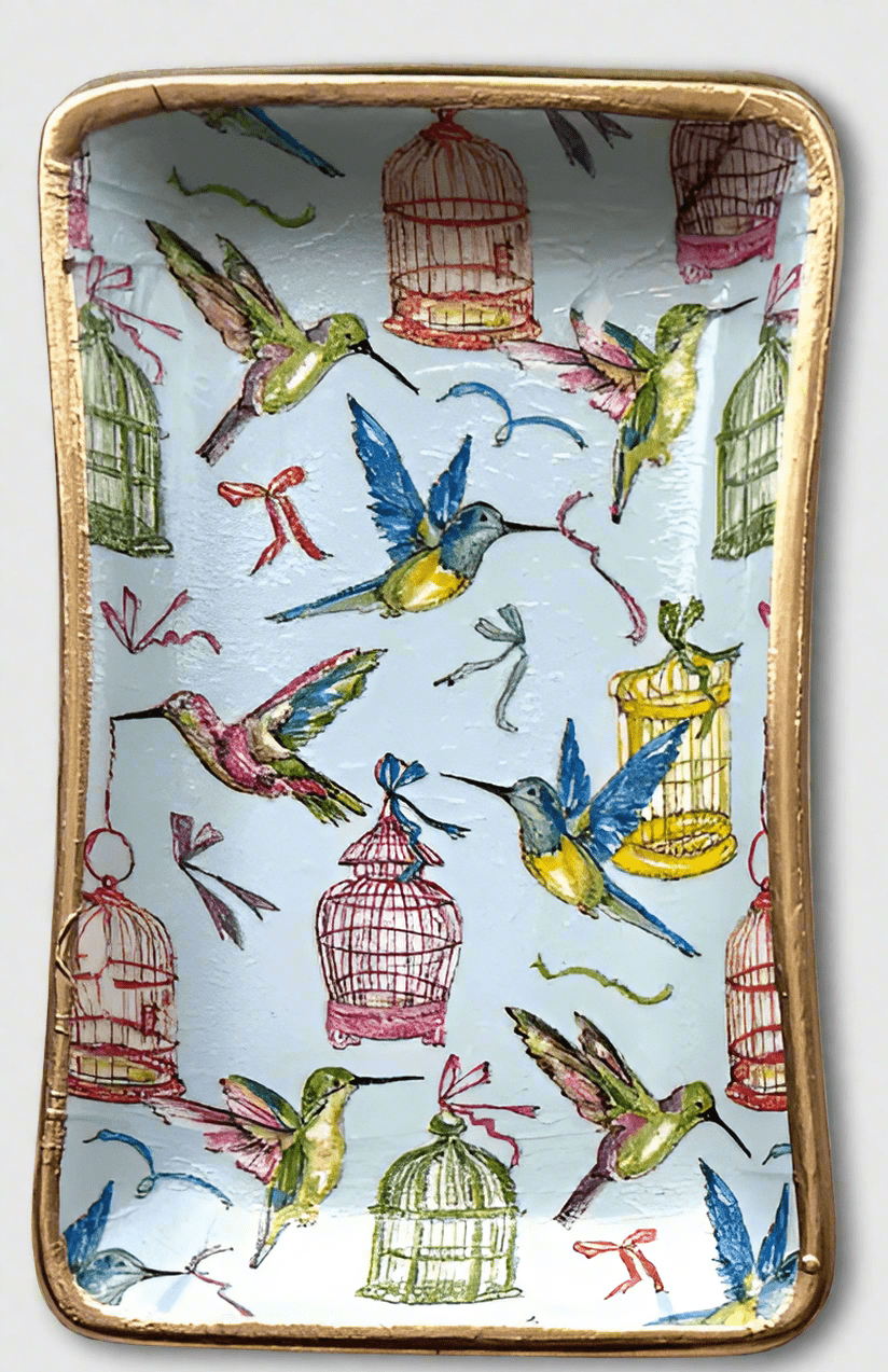 Ceramic Jewelry Tray: Hummingbirds & Cages - Essentially Charleston