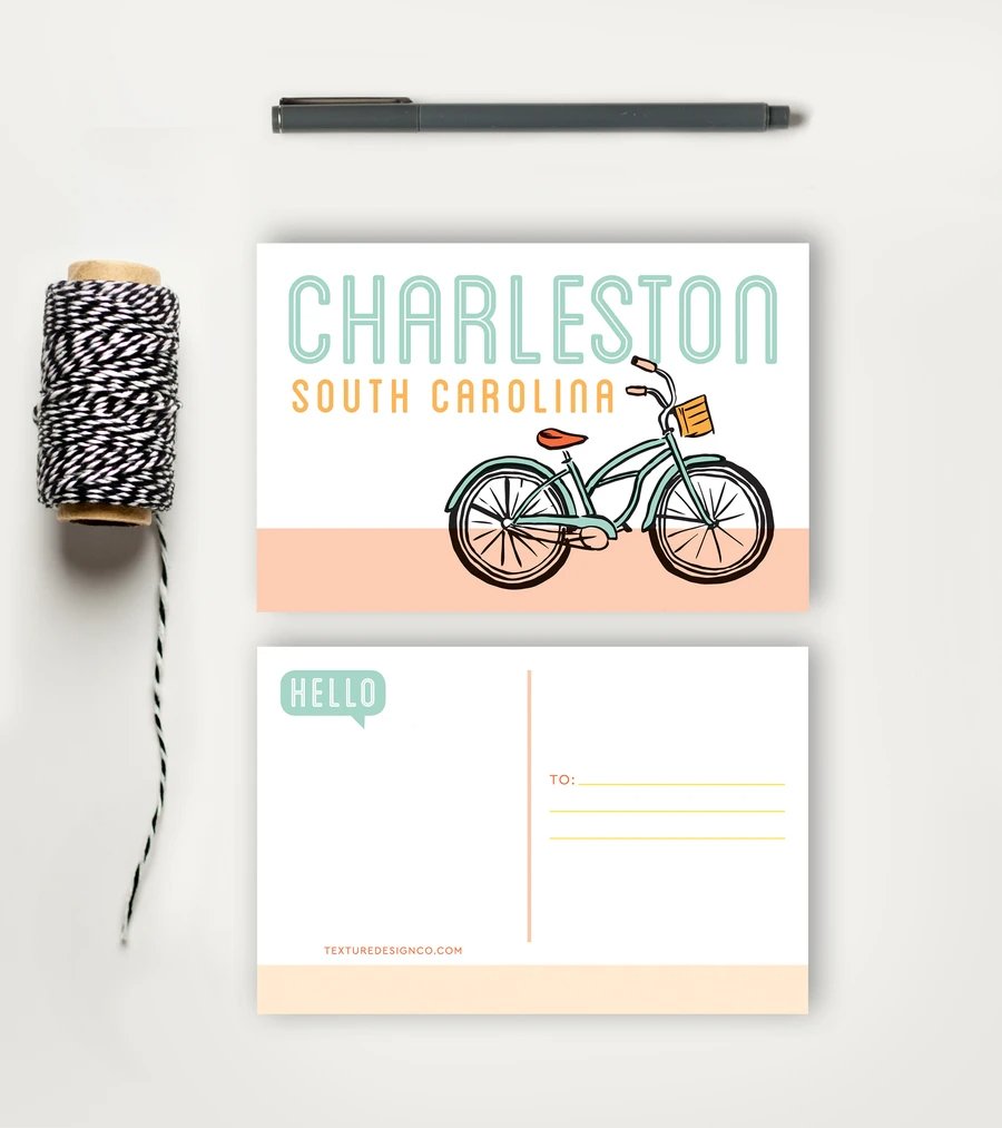 Charleston Bike Cruising Postcard - Essentially Charleston