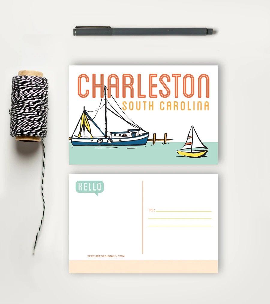 Charleston Boating Day Postcard - Essentially Charleston