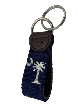 Crescent Moon and Palmetto Handstitched Needlepoint Key Chain by Charleston Belt - Essentially Charleston