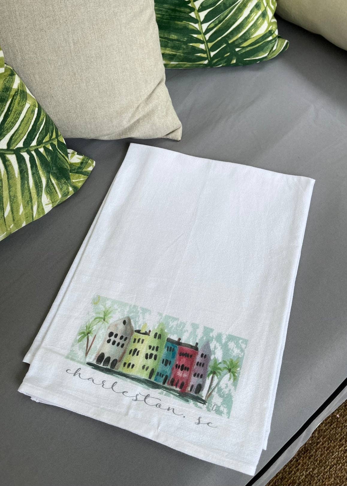 Half - Pint Designs Rainbow Row Tea Towel - Essentially Charleston