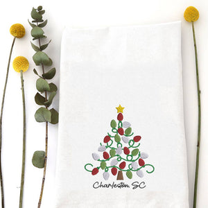 Lightbulb Tree Embroidered Tea Towel - Essentially Charleston