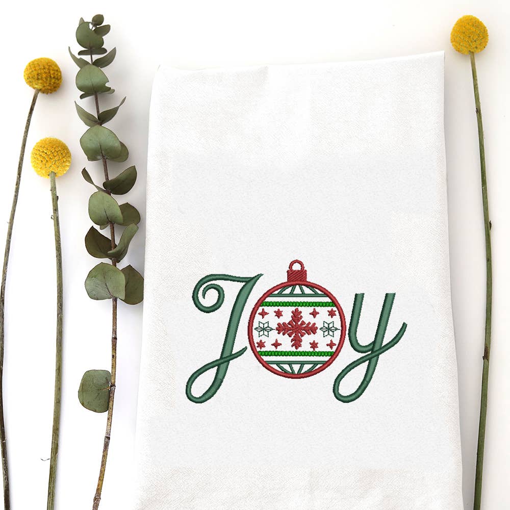 Ornament Joy Embroidered Tea Towel - Essentially Charleston