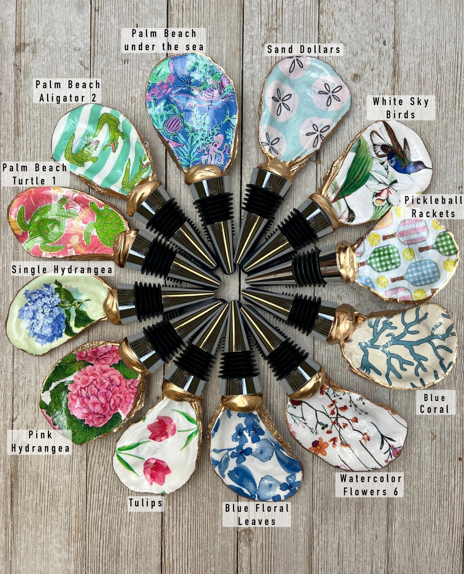 Oyster Bottle Stopper: Floral Birds & Butterflies - Essentially Charleston