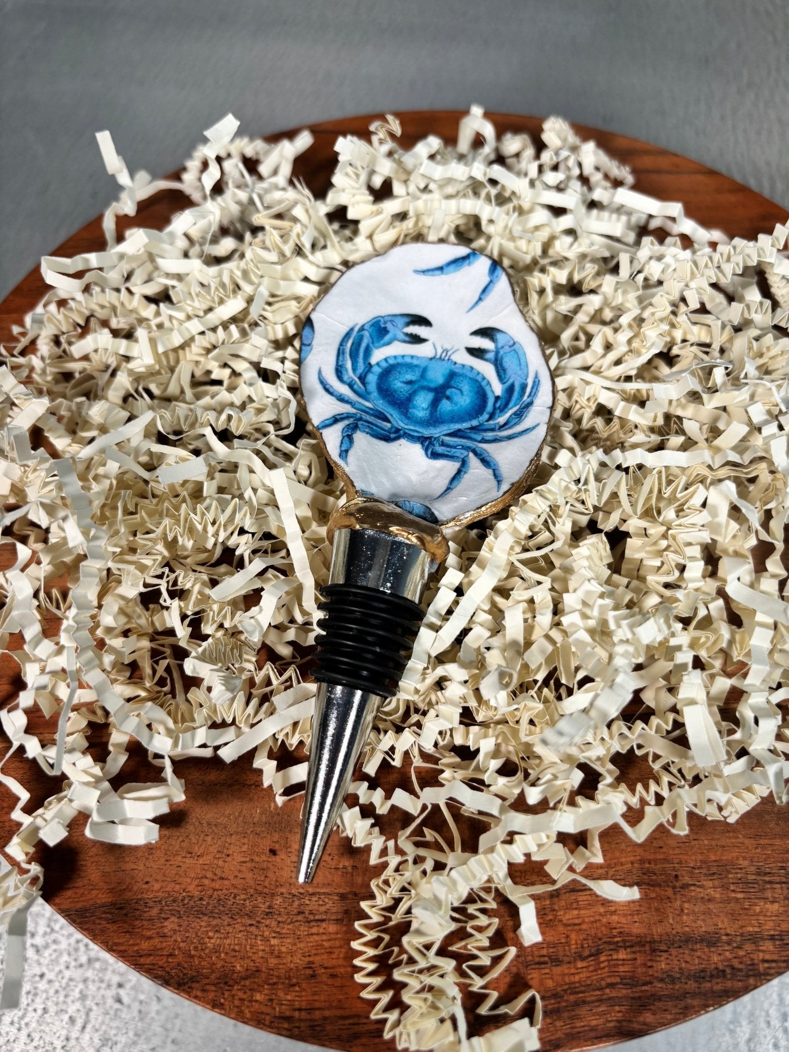 Oyster Wine Stopper Featuring a Blue Crab - Essentially Charleston