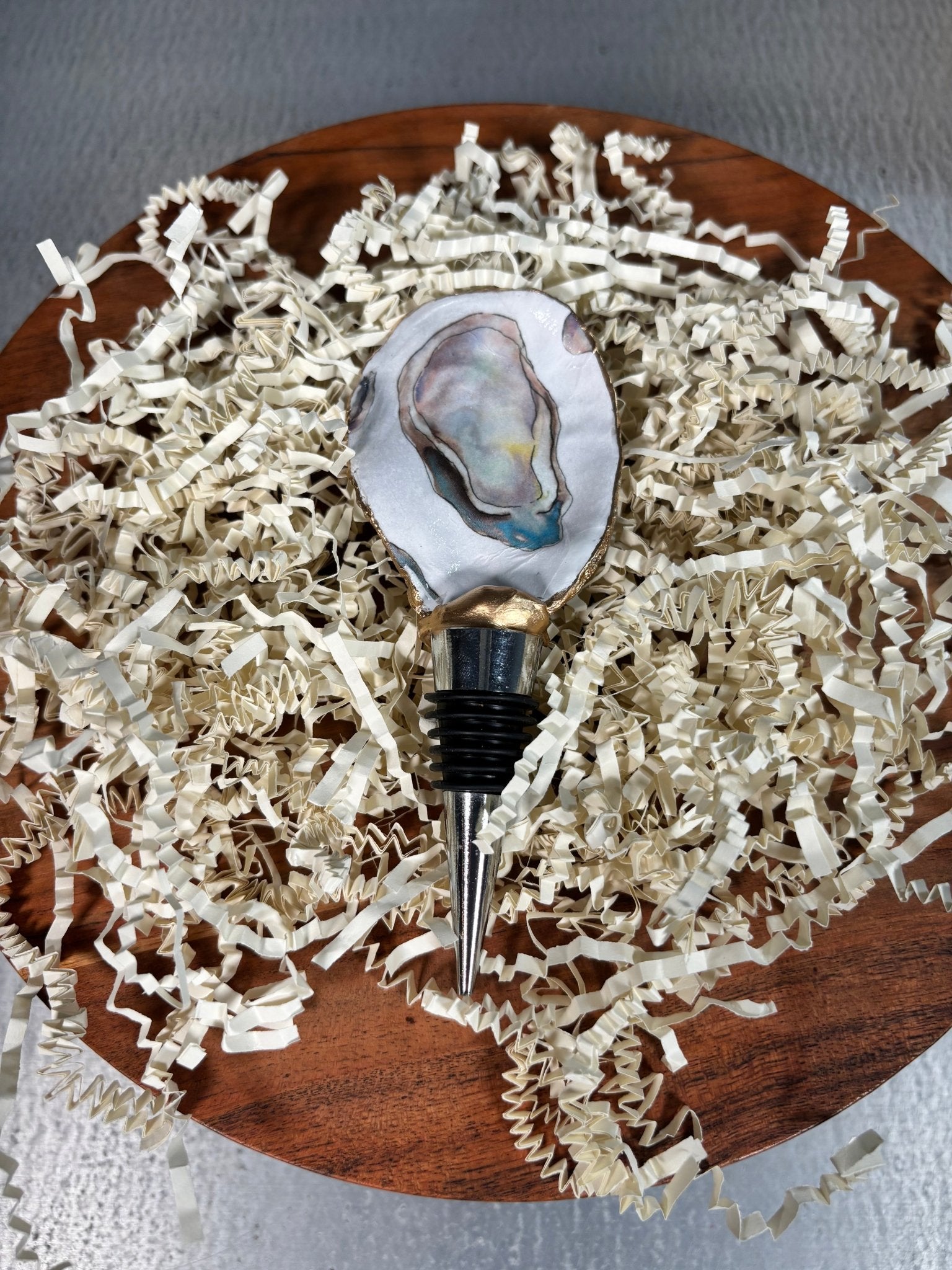 Oyster Wine Stopper Featuring a Pastel Oyster - Essentially Charleston