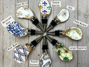 Oyster Wine Stopper: Portuguese Blue Tile - Essentially Charleston