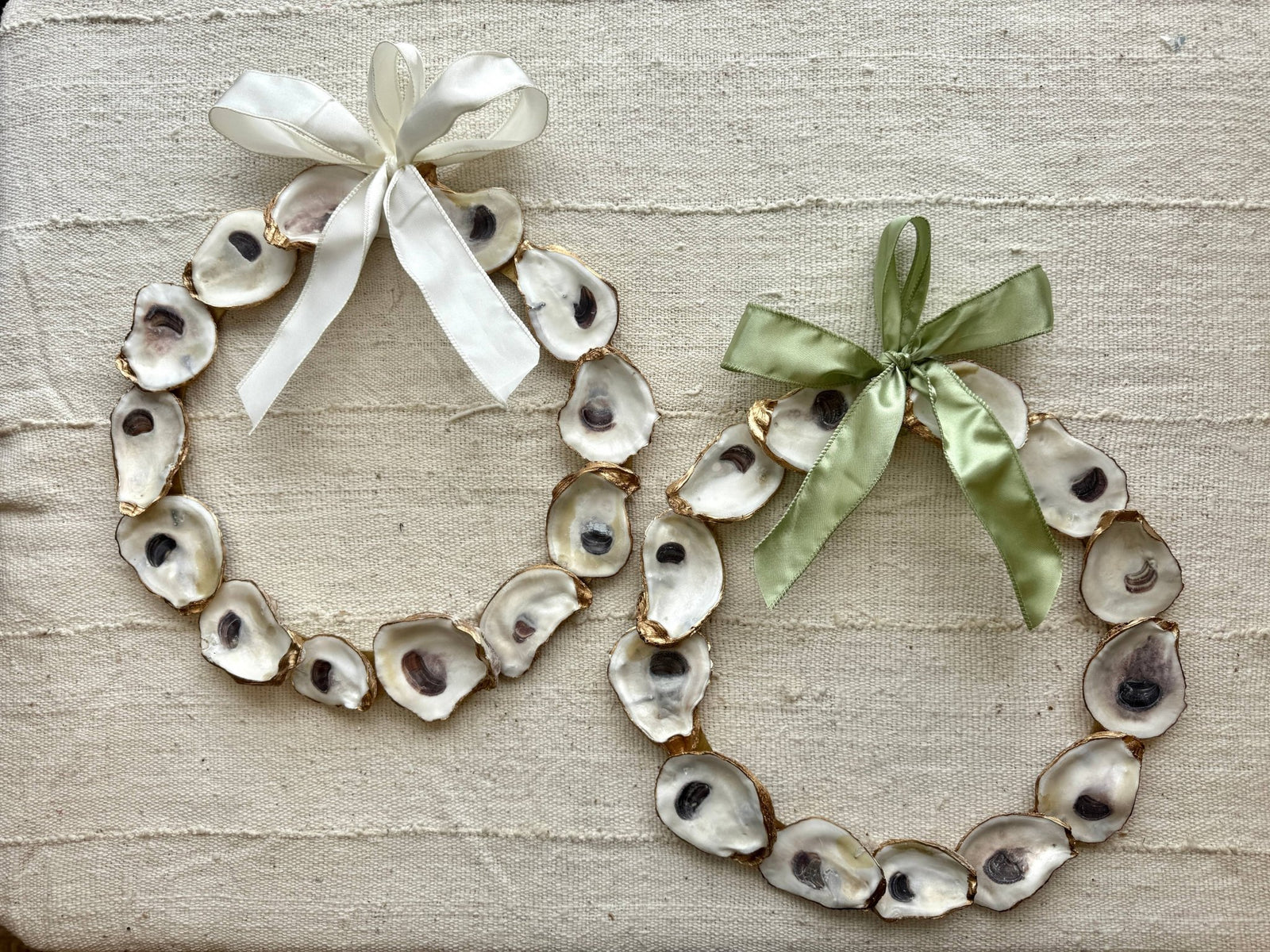 Oyster Wreath with Sage Green Ribbon - Essentially Charleston