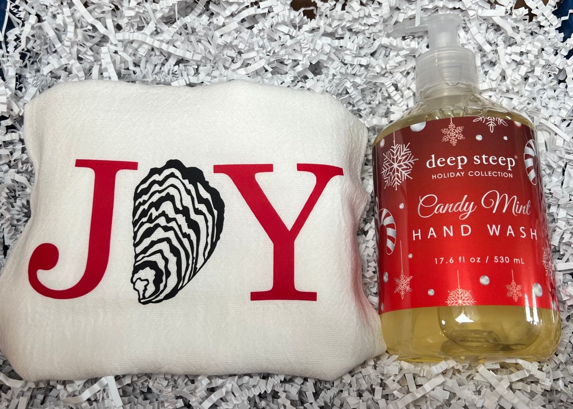 Perfect Pair: JOY Oyster Tea Towel + Deep Steep Candy Mint Hand Wash - Essentially Charleston