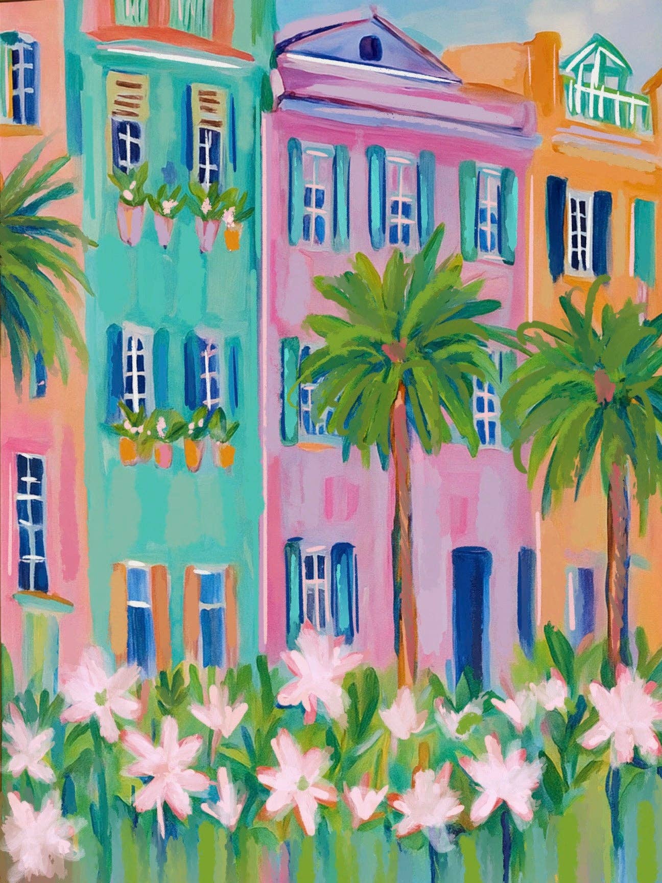 Rainbow Homes Floral Note Card by Rebecca Illustrated - Essentially Charleston