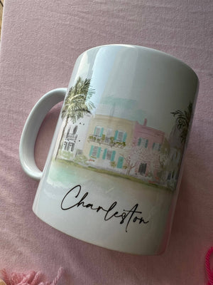 Rebecca Illustrated Rainbow Row & Pineapple Mug - Essentially Charleston