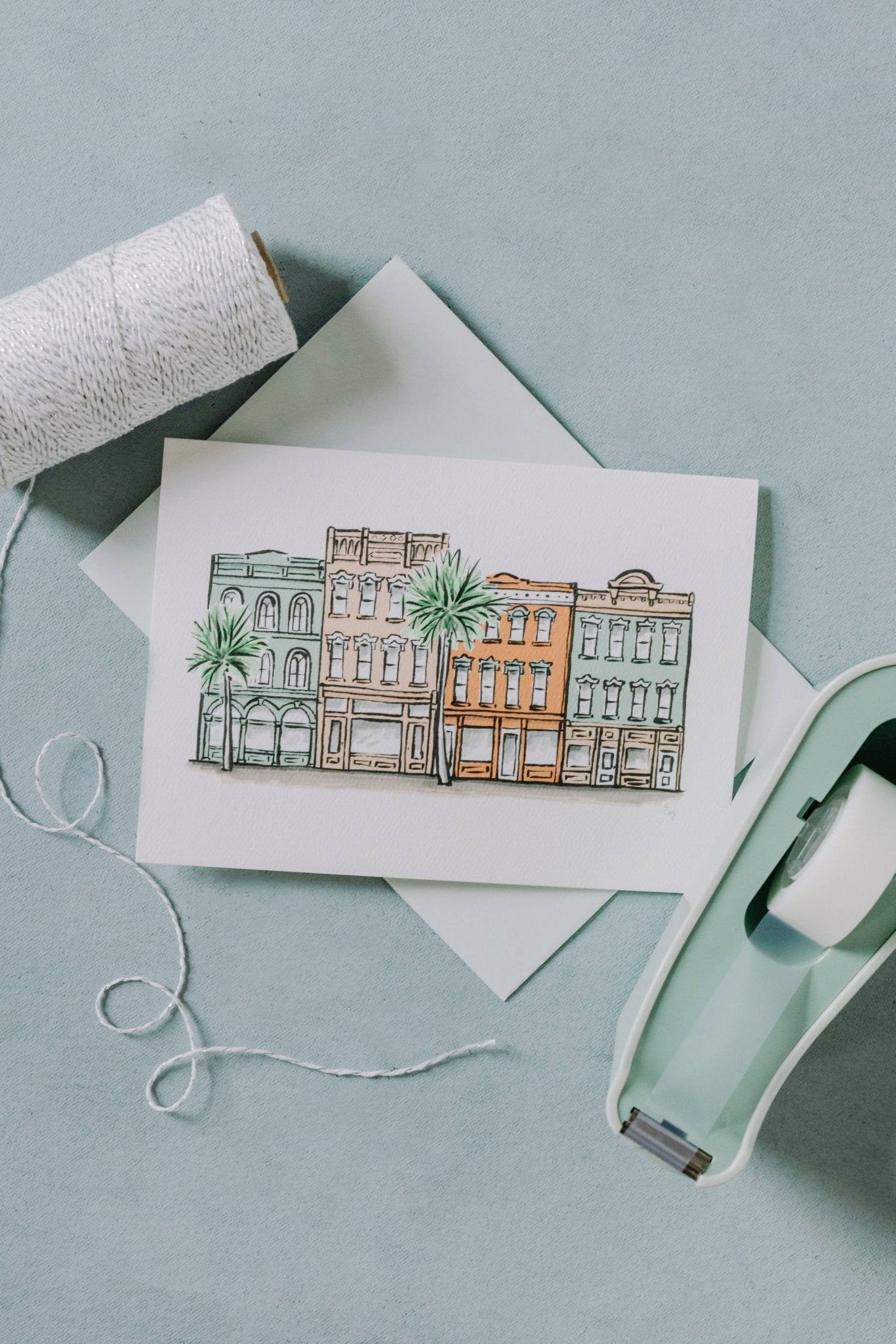 Sherbet Painted Streets: The Downtown Folded Greeting Card by Texture Design - Essentially Charleston