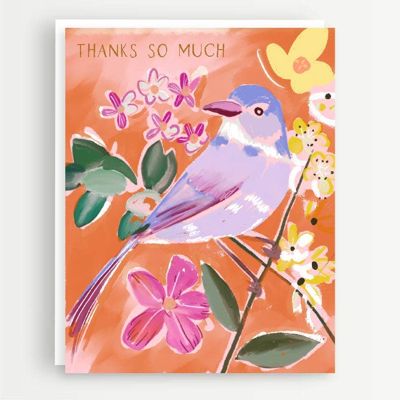 Thanks So Much Bird and Flowers Note Card by Rebecca Illustrated - Essentially Charleston