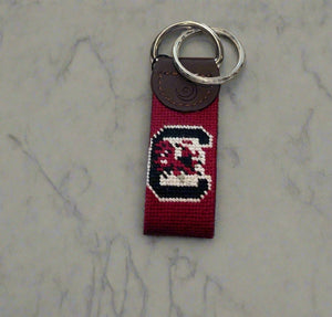 University of South Carolina Logo Handstitched Needlepoint Key Chain by Charleston Belt - Essentially Charleston