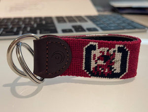 University of South Carolina Logo Handstitched Needlepoint Key Chain by Charleston Belt - Essentially Charleston