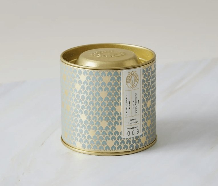 Candlefish No. 9 Gold Tin w/ Embossed Lid (Sage Green) 7 oz - Essentially Charleston