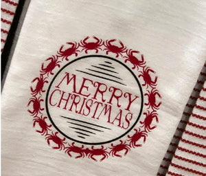 Crab Christmas Wreath Tea Towel by Kim Bowen - Essentially Charleston