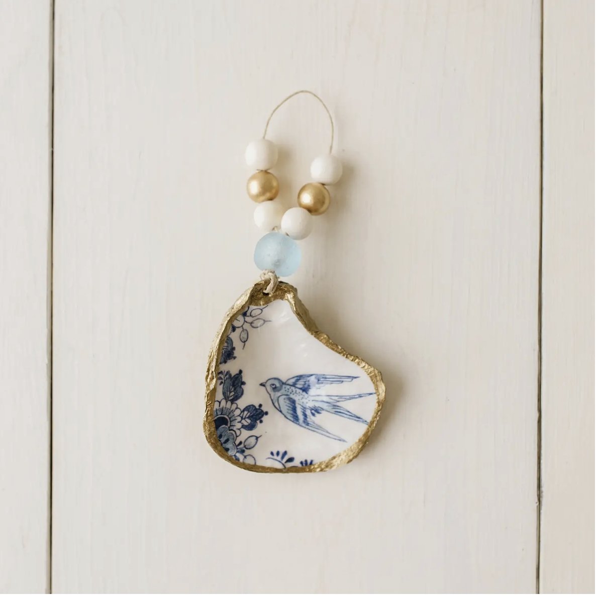 Grit and Grace Decoupage Oyster Shell Ornament or Napkin Ring: Blue Bird - Essentially Charleston