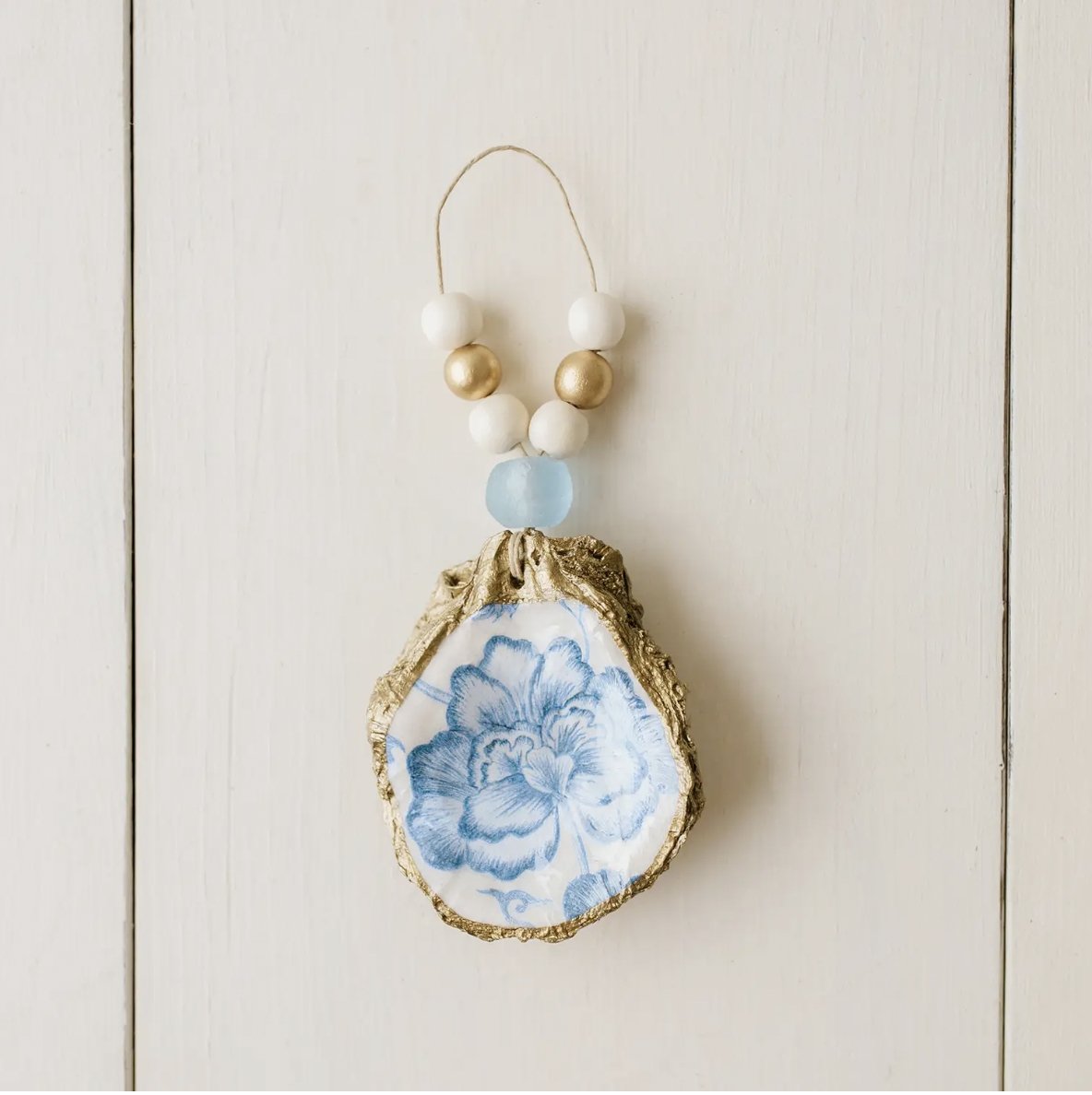 Grit and Grace Decoupage Oyster Shell Ornament or Napkin Ring: Peony Bloom - Essentially Charleston