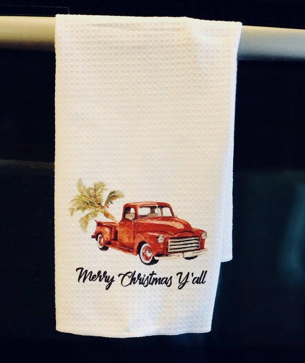 Christmas Inn Red Barn Pick Up Truck Kitchen Terry Towel — Avery Lane Gifts