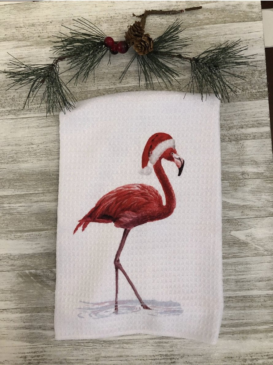 Holy City Creations Flamingo Santa Kitchen Towel - Essentially Charleston