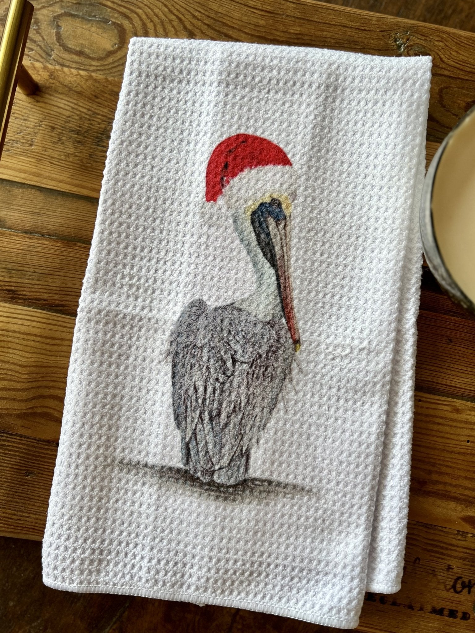 Holy City Creations Pelican with Santa Hat Kitchen Towel - Essentially Charleston