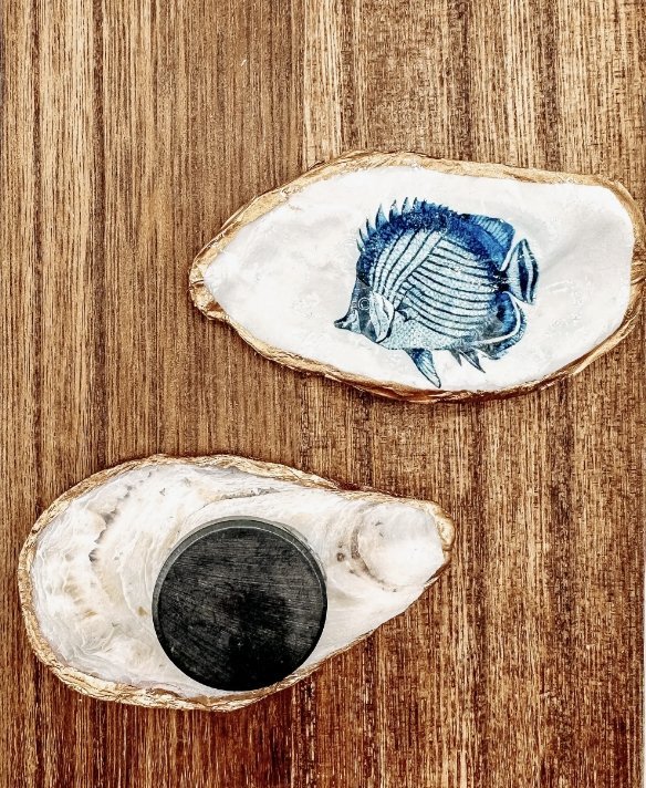 Lytle and Me Decoupage Oyster Shell Blue Fish Magnet - Essentially Charleston