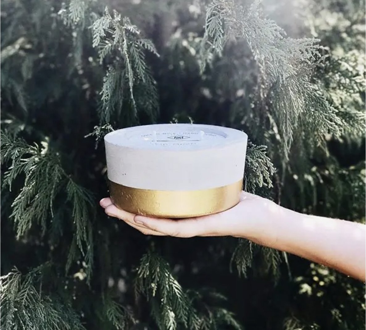 MacBailey Candle Co. Concrete Candle: Gold-Dipped Cabin Green Scent - Essentially Charleston