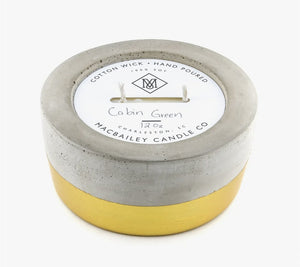 MacBailey Candle Co. Concrete Candle: Gold-Dipped Cabin Green Scent - Essentially Charleston