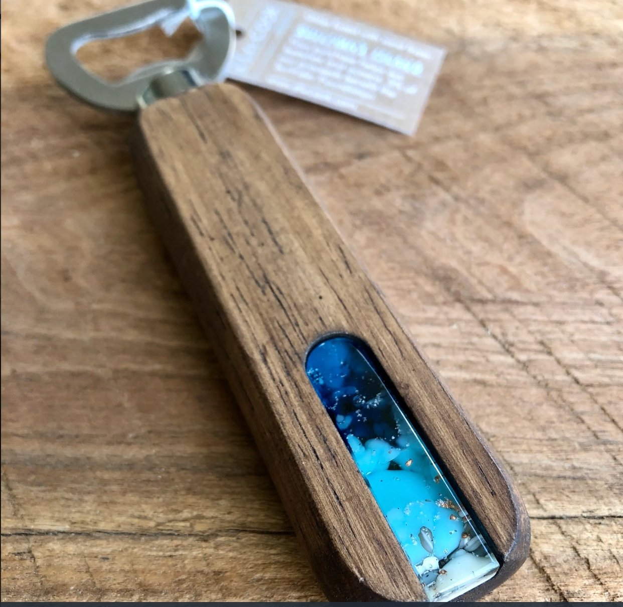 Bottle Opener with resin and wood hand turned handle