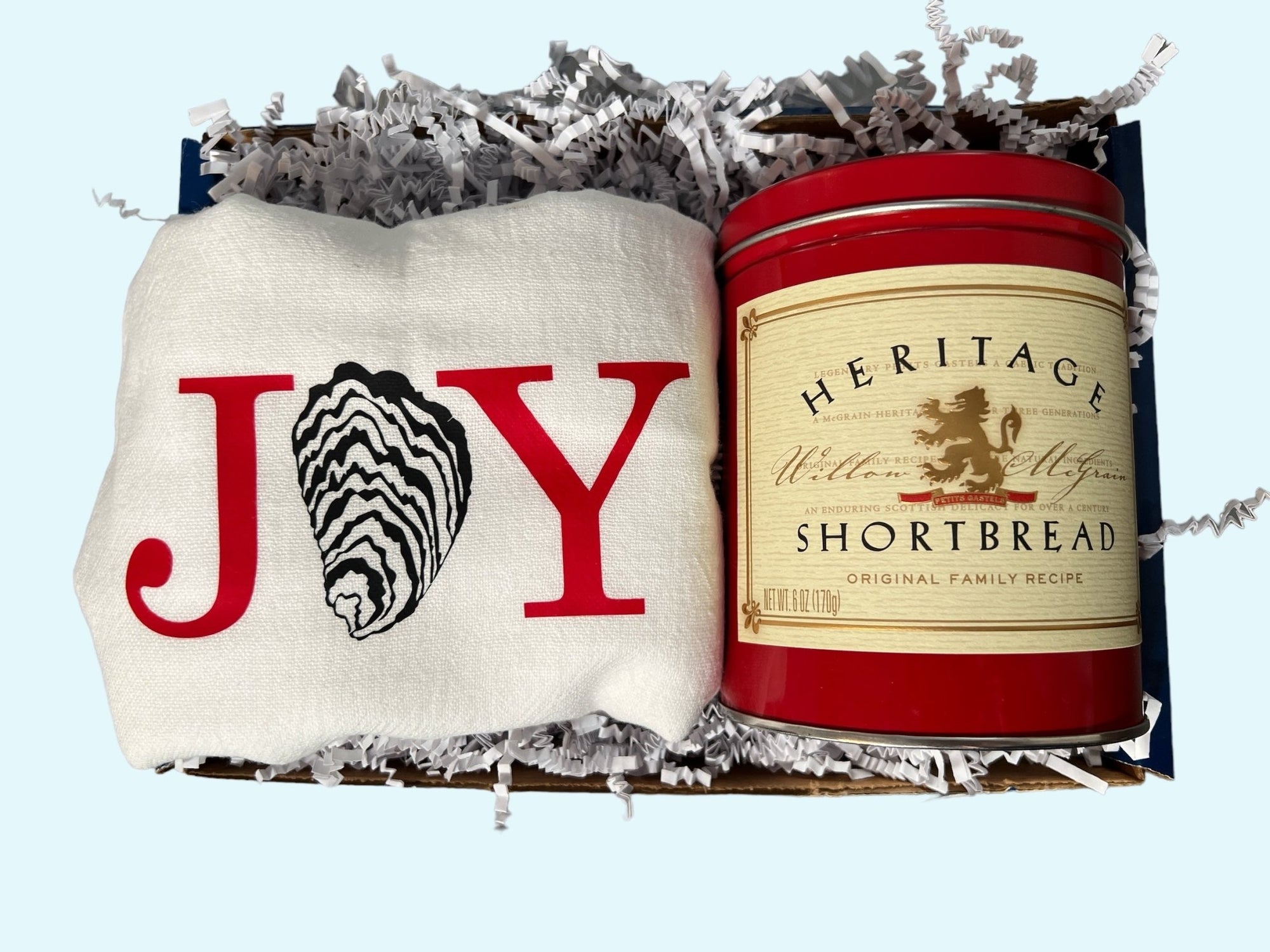 Perfect Pair: JOY Oyster Tea Towel + Heritage Shortbread Tin - Essentially Charleston