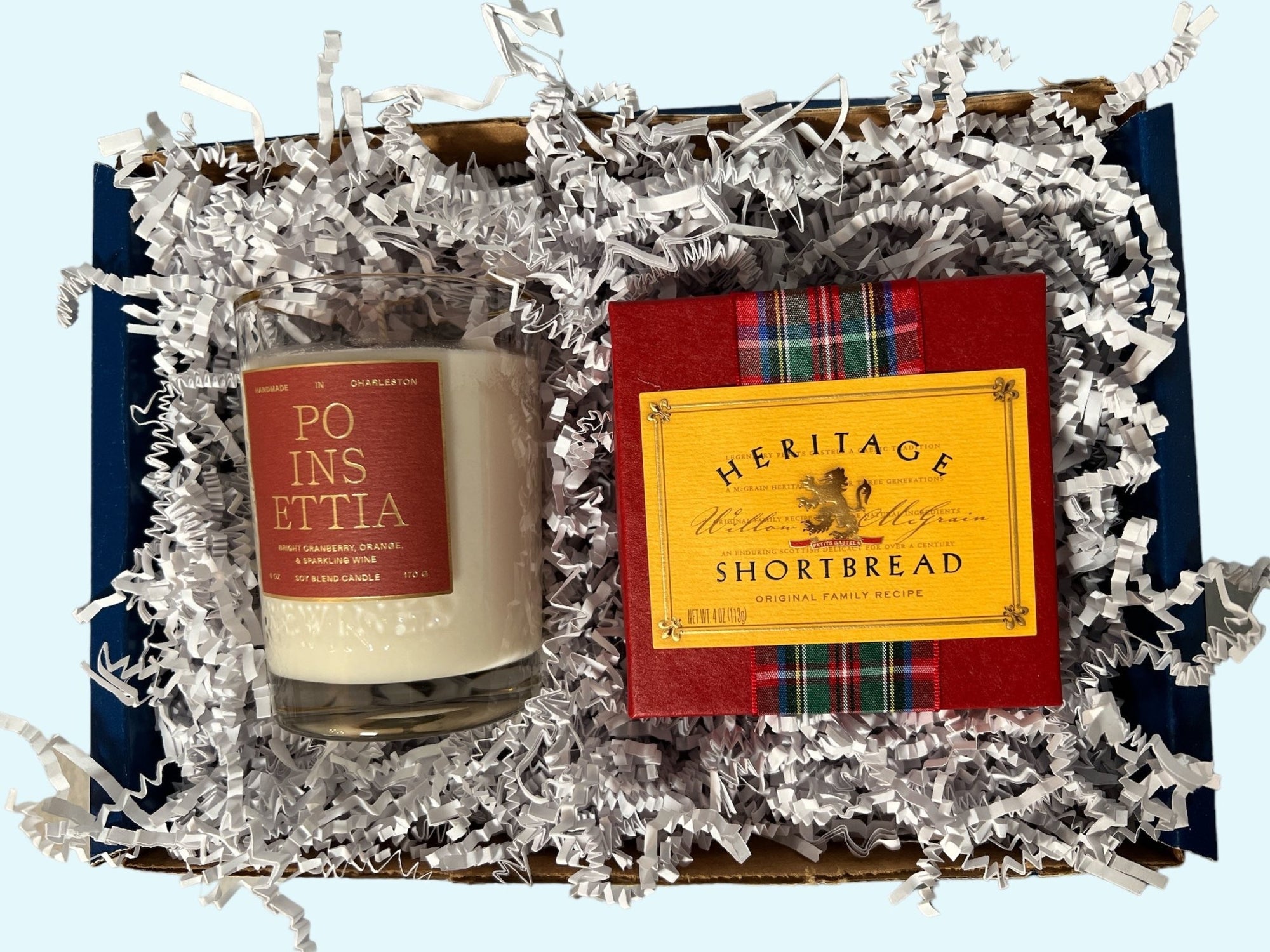 Perfect Pair: Rewined Poinsettia Candle + Heritage Shortbread Box - Essentially Charleston