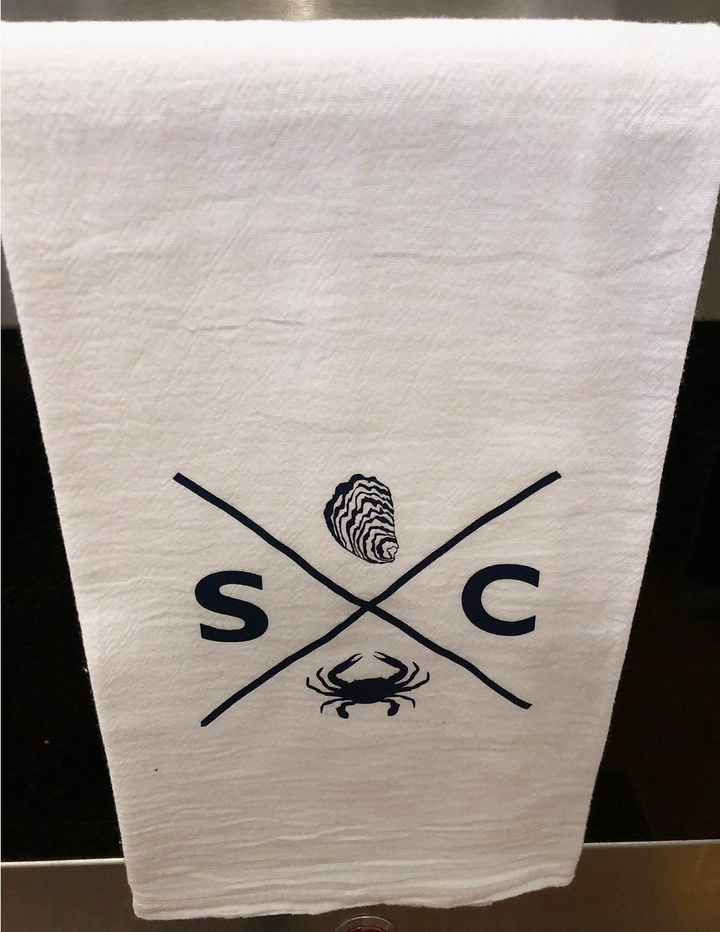 SC Oyster-Crab Tea Towel by Kim Bowen - Essentially Charleston