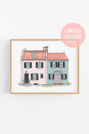 Texture Design Co. Architectural Art Print: Pink & Blue House - Essentially Charleston