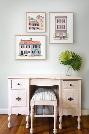 Texture Design Co. Architectural Art Print: Pink & Blue House - Essentially Charleston